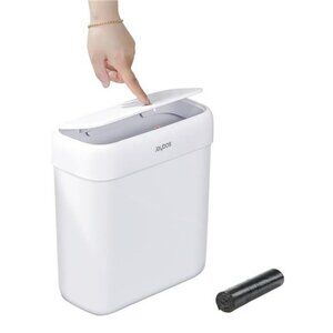 Slim Bathroom Trash Can with Lid Small 2.7 Gallon Press Top Garbage Bin